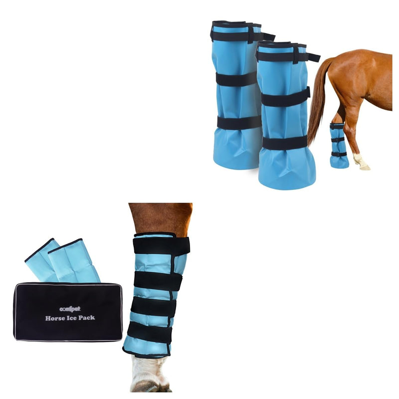 Gel Horse Ice Pack with Carry Case Reusable Cooling Horse Leg Wrap for Injury Therapy and 2 Piece Hoof Soaking Boot for Hoof Problems
