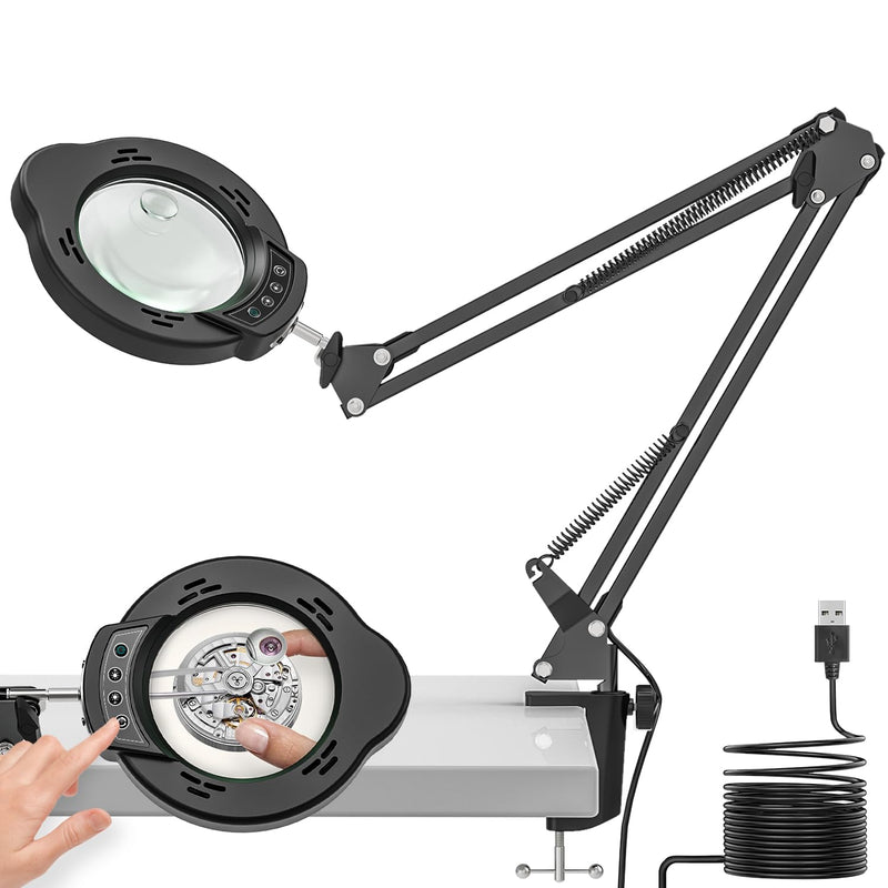 Magnifying Glass with Light and Clamp, 15X 10X Desk Magnifying Lamp, 84 LED Real Glass Lens Magnifier, 5 Color Modes Stepless Dimmable, Adjustable Hands Free Table Lamp for Repair Crafts Hobby Sewing - NewNest Australia