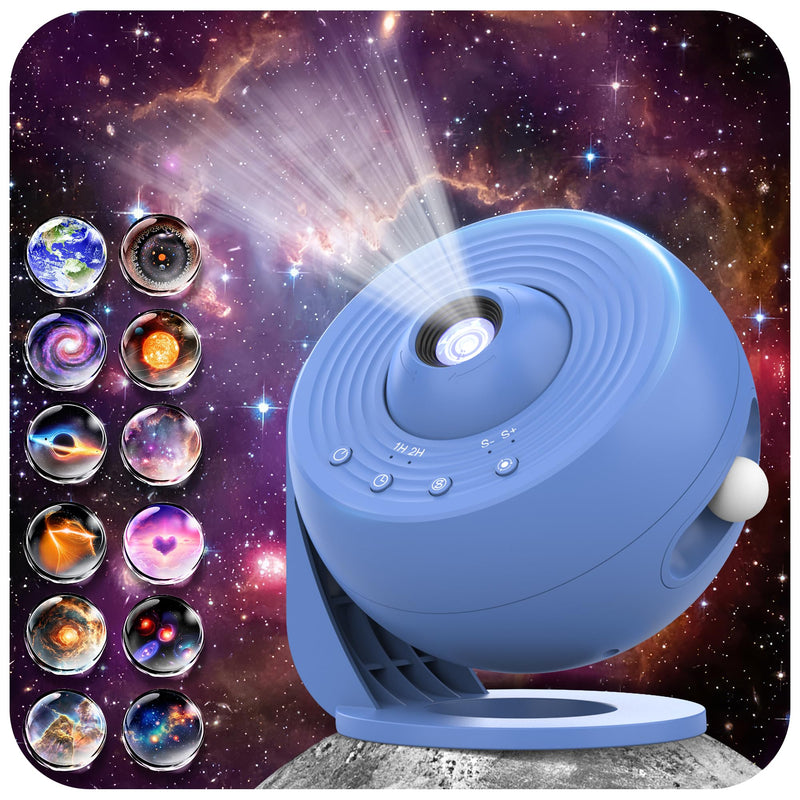 Galaxy Projector for Bedroom Pro Version, Upgraded Film Disc Star Projector for Kid 12 in 1 Planetarium Projector HD Image Adjustable Knob 360° Rotating 1/2h Timer Simple 4-Button Control Blue