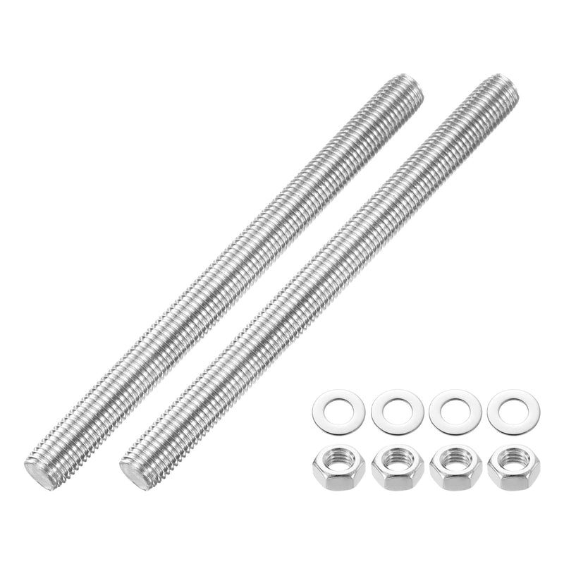 uxcell 2pcs Fully Threaded Rod, M16 x 200mm Stainless Steel Right Hand Threads Rods with Nuts and Flat Washer Fully Studding Rod Bar for Clamps, Hangers and U-Bolts 2