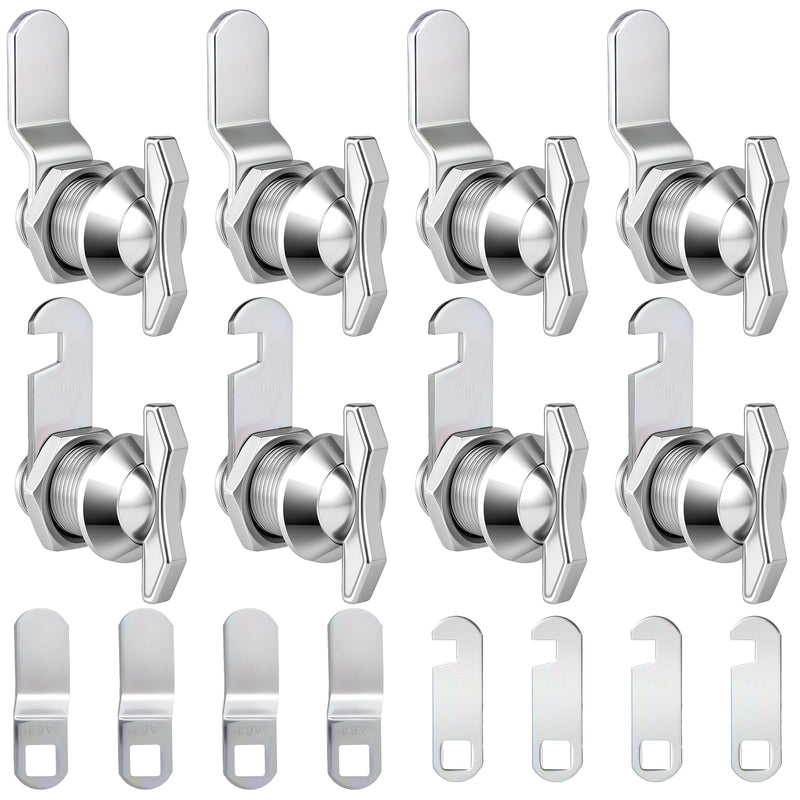 Thumb Operated Offset Cam Locks, 3/8", 5/8", 7/8" Keyless Cabinet Locks for RV Storage Doors, Camper Compartments, Mailbox Drawers, Zinc Alloy Rustproof Latch with Straight & Bent Locking Arms, 8-Set