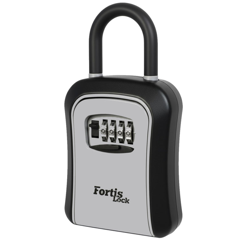 Box for Keys with Code, Portable Shackle Key Safe, 4-Digit Combination, Weather-Resistant Key Lock Box for Outside Doors & Gates, Gray