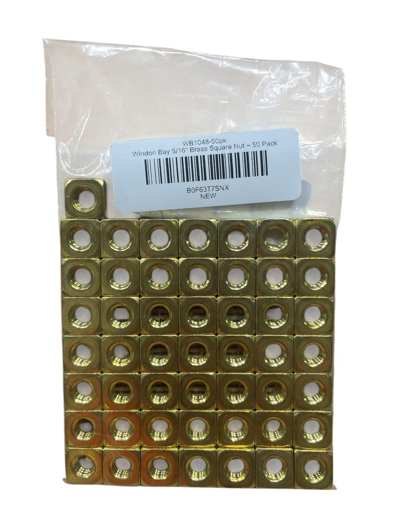 WINDON BAY 5/16" Brass Square Nuts – 50 Pack | Bulk Hardware for Industrial Maintenance, Grounding, and Equipment Assembly | Corrosion-Resistant Brass Fasteners 50pk