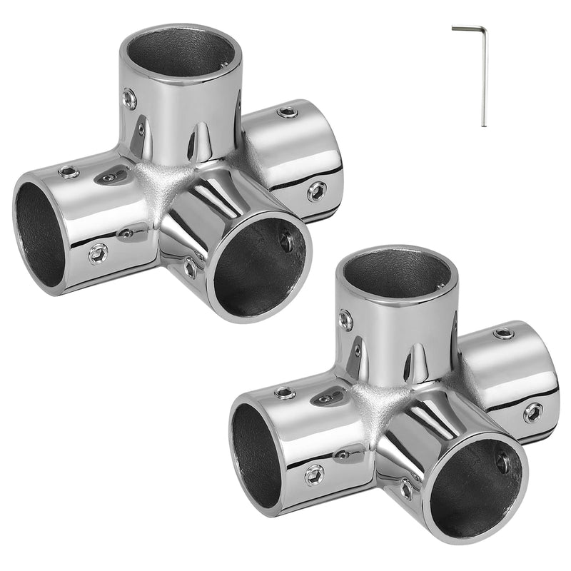 Marine Grade Boat Handrail Fitting 4-Way Pipe Fitting for 7/8" Round Tubing, 316 Stainless Steel Mirror Polished Hand Rail Fitting 4-Way Pipe Connector(2-Pack) 7/8 inch