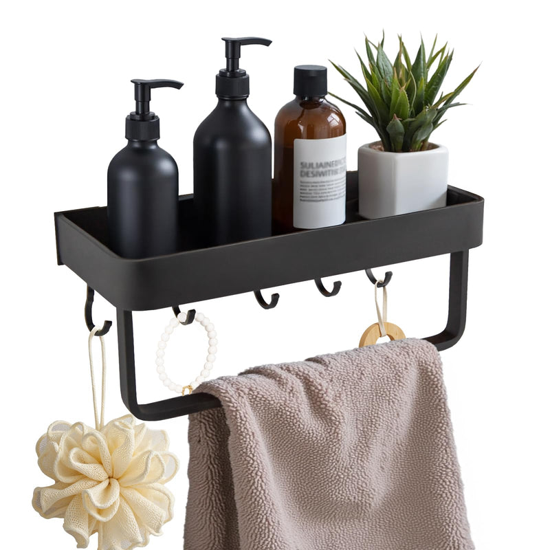 Luxflowing Hand Towel Ring with Shelf for Bathroom Wall, Drilling Installation, Sturdy and Beautiful, Can Also be Used in Kitchens, Balconies, Restrooms, Hotels (Black, Small) Black