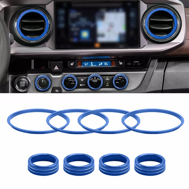 8PC AC Knob Covers & Inner Vent Rings for Tacoma 2016-2023, Blue 2016-2023 | AC Covers + Inner Vent Rings | 8PC