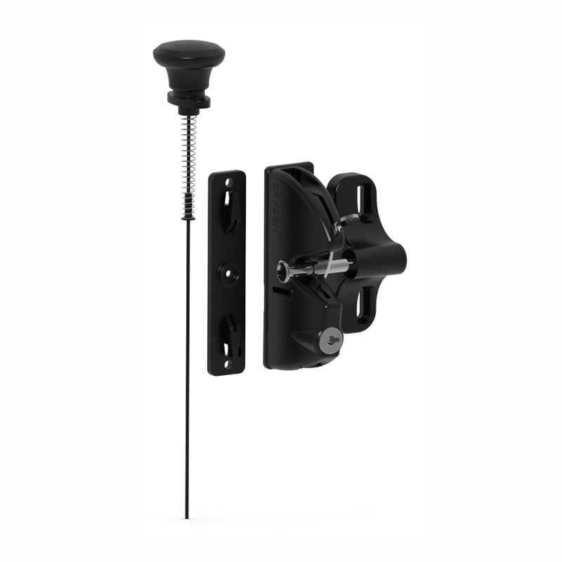 Key Lockable Gate Latch with Spring Loaded Pull Cable and Key,Gate Fence Lock for Outdoor Gates,for Outdoor Gates,Fence Lock,Wood Vinyl Fence,Door Hardware,Black(with Pull Cable) with Pull Cable