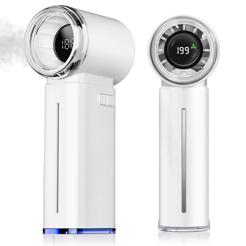 Portable Handheld Fan, Powerful Mini Hand Held Fan, 5000mAh Rechargeable, Digital Display, 1-199 Speeds Adjustable, Personal Fan for Travel Outdoor Camping Home Makeup Commuting, Gifts for Women Men White