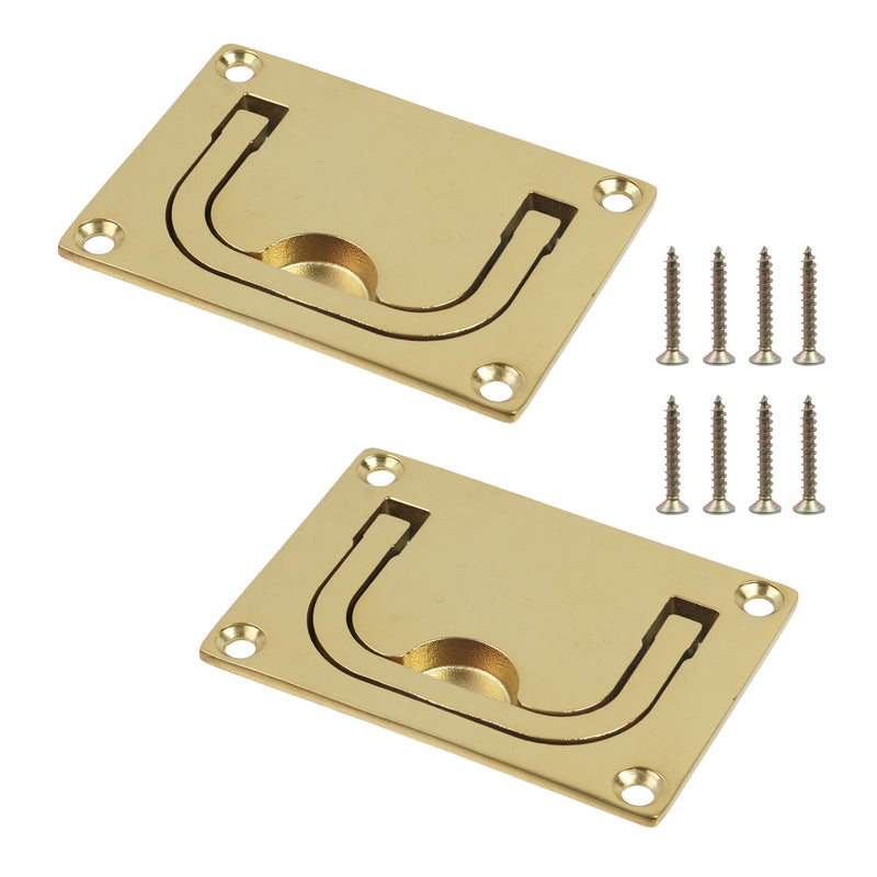 2 Pack Flush Ring Pull, 96×75mm Recessed Pull Handle, 316 Stainless Steel Door Hatch Lifting Ring Handle, Marine Boat Locker Window Drawer Cupboard, Gold