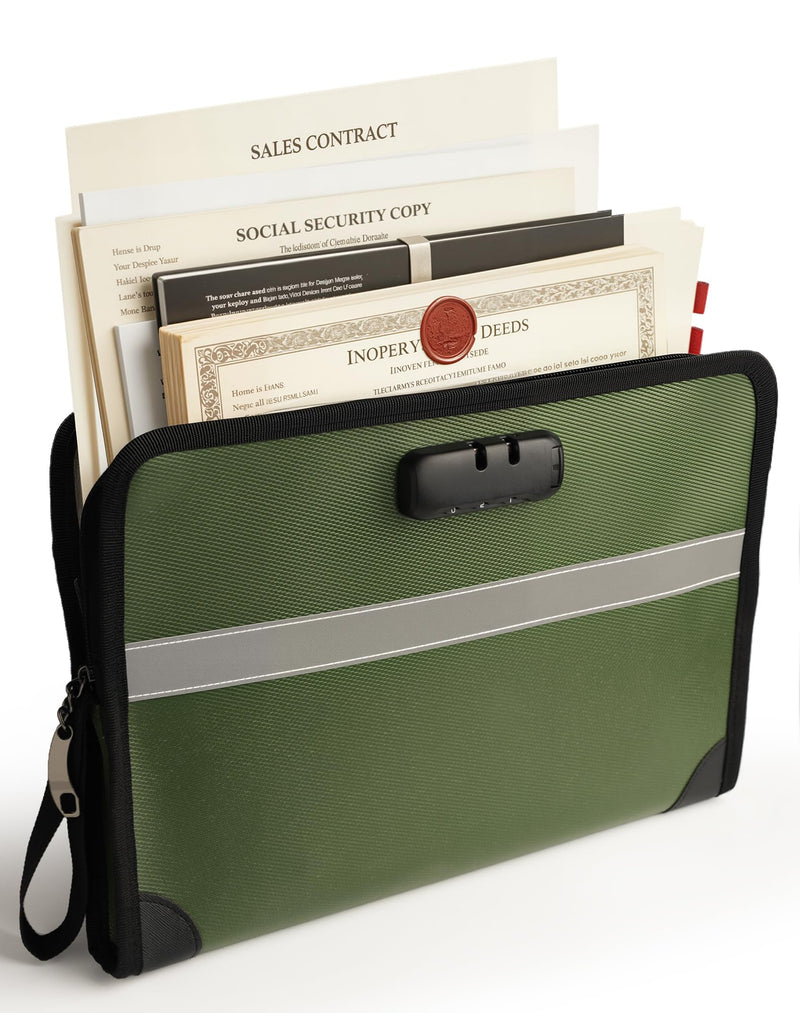 Fireproof Document Holder with Lock (1.6x13.8x9.9 In), Waterproof Money Bag with Zipper & Reflective Strip, Fire Safe Storage Pouch for Laptops Letter Size Certificates, Home Safe Accessories Big