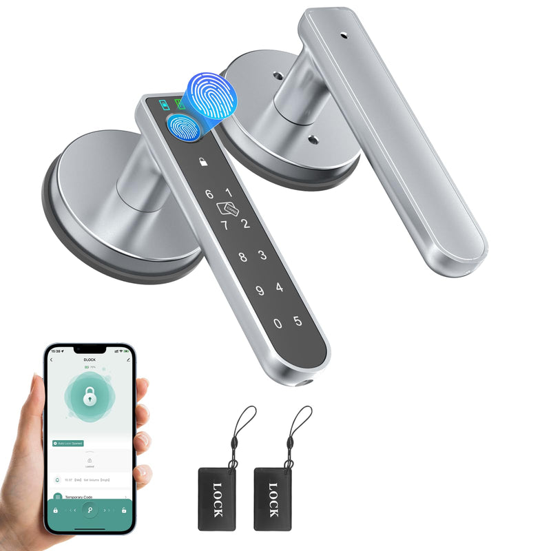 Fingerprint Door Lock, Finger Print Door Knobs Thumbprint Door Knob with App Control/Fingerprints/IC Cards/Codes/Keys, Smart Lock for Bedroom Home Apartment Grey
