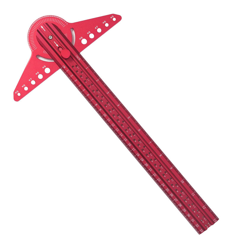13" Woodworking Scriber Marking Line Ruler with Angle Finder, Adjustable Aluminum Alloy Sliding T-Square Ruler(Red) Red