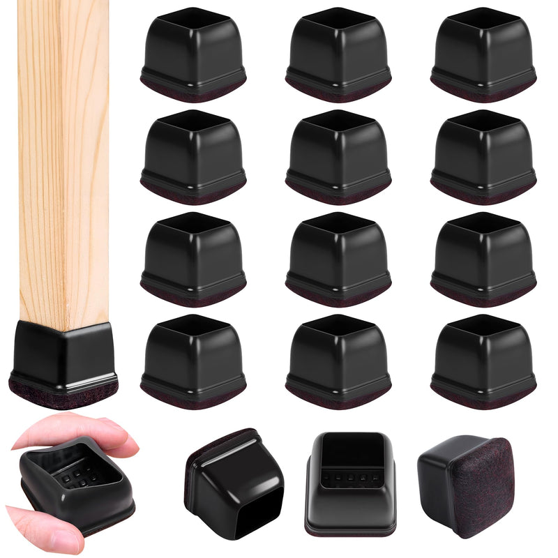 16 Pcs Chair Leg Floor Protectors for Hardwood Floors - Square Silicone Covers with Felt Pads, Protect Floors, Reduce Noise (Black, Fit: 1-1/16" to 1-7/16") Black TPE Fit: 1-1/16" to 1-7/16"