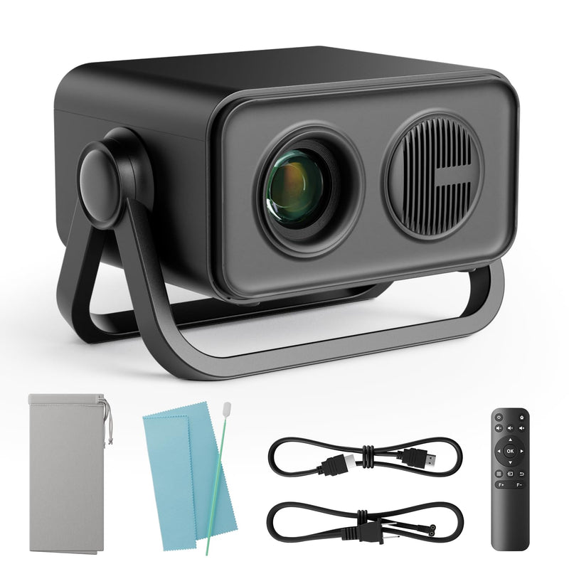 BKZ 2025 upgraded 360°Adjustable Dual Stand AI Auto Keystone Electric Focus Mini Portable Projector with Bluetooth 5.4, 1080P support Outdoor movie Projector compatible with HDMI/USB/Phone (Black) Black
