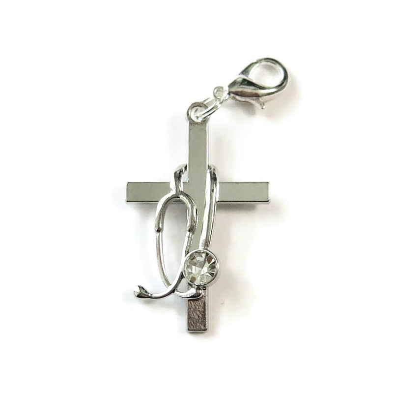 Cross & Stethoscope Badge Charm – Nurse ID Holder, Christian RN LPN CNA Gift, Medical Badge Reel Accessory, Faith Jewelry, Healthcare Worker Gift, Nursing Student Clip