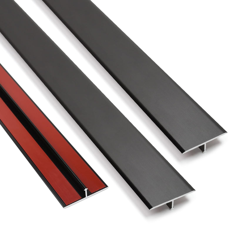 Metal Floor Transition Strips for Doorways, Self-Adhesive Aluminum T-Molding Threshold, for Joining Wood Tile Vinyl Laminate Flooring Gaps Seamless (3Pcs,36"x 2",Black) 36in x 2in x 0.37in Black