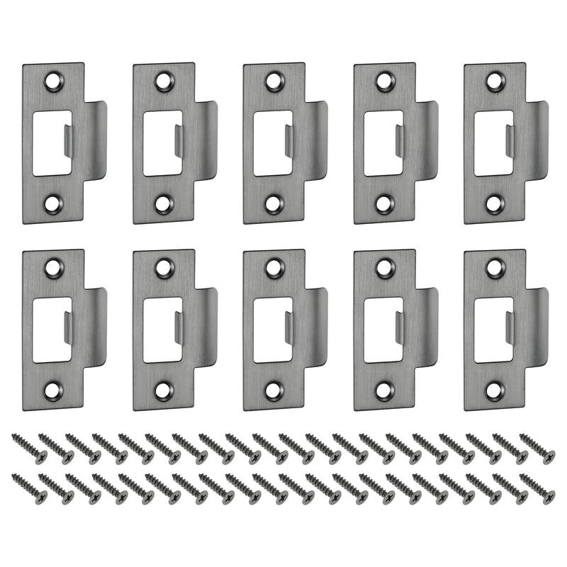 uxcell t Door Strike Plate, 10Pcs 70mm x 40mm 201 Stainless Steel Latch Deadbolt Strike Plate for Door Frame Door Jamb, Dark Gray