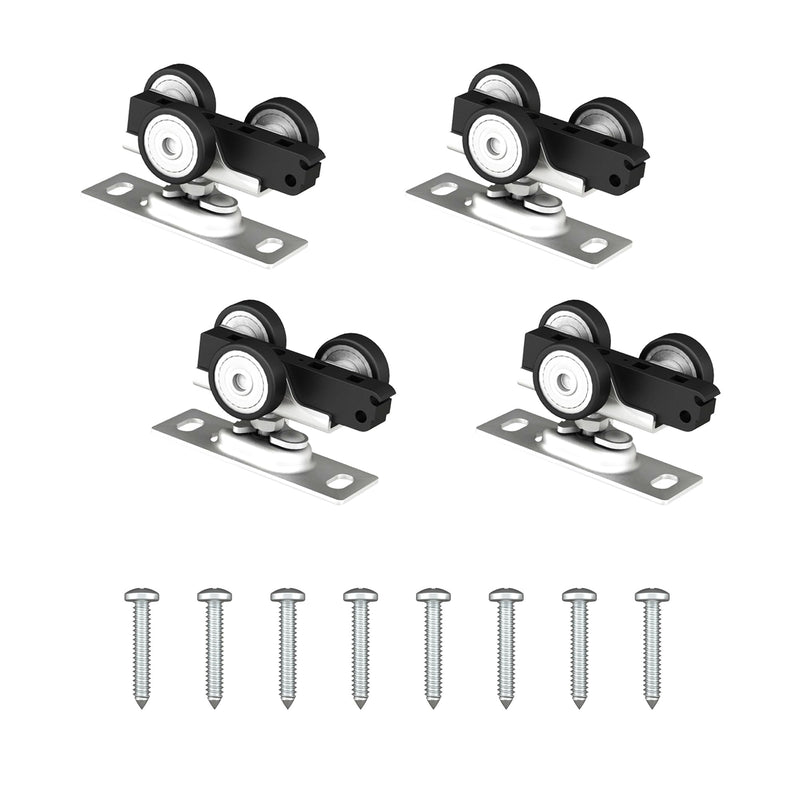 4 PCS Bypass Door Track Roller Kit, Sliding Wardrobe Closet Door Hardware Top-Roller Kit with Screws,Slide Smoothly and Quietly 4