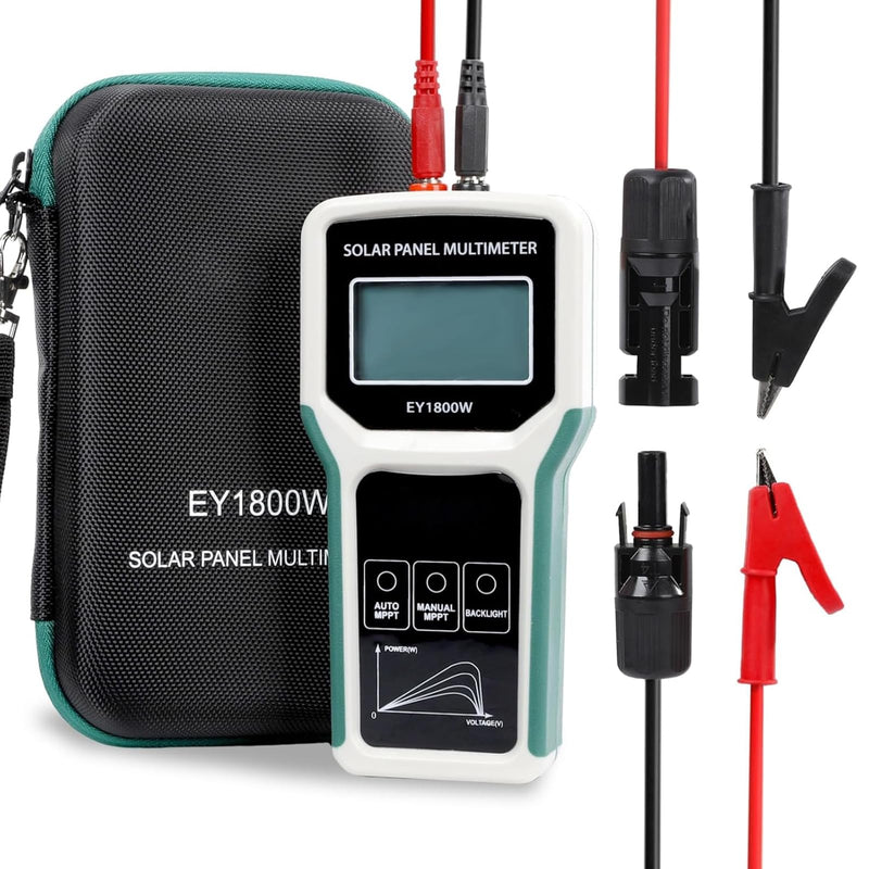1800W Solar Panel Multimeter Tester, MPPT Photovoltaic Power Meter with LCD Backlight, Auto/Manual Detection, Measures Open Circuit Voltage, Max Power Point Pmax, Vmp, Imp