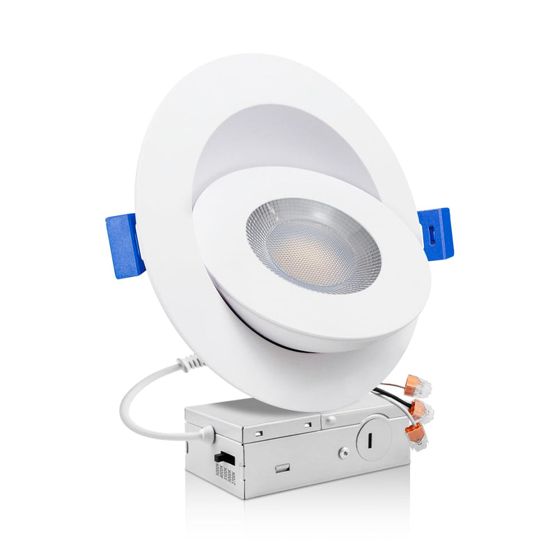 zouzai 6 Inch Gimbal LED Recessed Lights, White, 1 Pack, with Junction Box, 360°+ 90° Adjustable, 5CCT 2700K-5000K, Dimmable, Canless Eyeball Downlight, CRI90+, 1700LM 15W 120V, ETL White-6 inch
