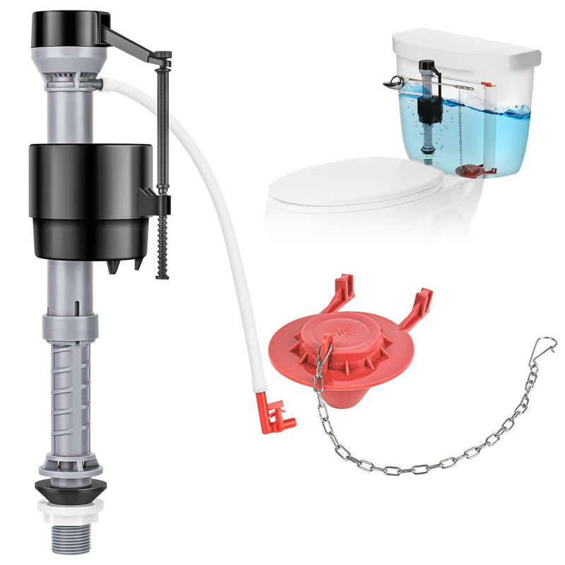 Universal Toilet Repair Kit for Inside Tank – Includes Adjustable Fill Valve & 2-Inch Flapper, Quiet & Easy Installation (Red, 1-Pack) Red