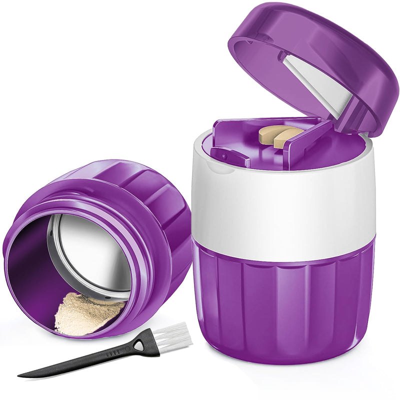 DUBSTAR 3-in-1 Pill Crusher Pill Grinder, Pill Crusher Fine Powder with Brush, Pill Crushers for Elderly with Pill Cutter and Storage, Pill Cutter Splitter for Small or Large Pills (Purple) Purple