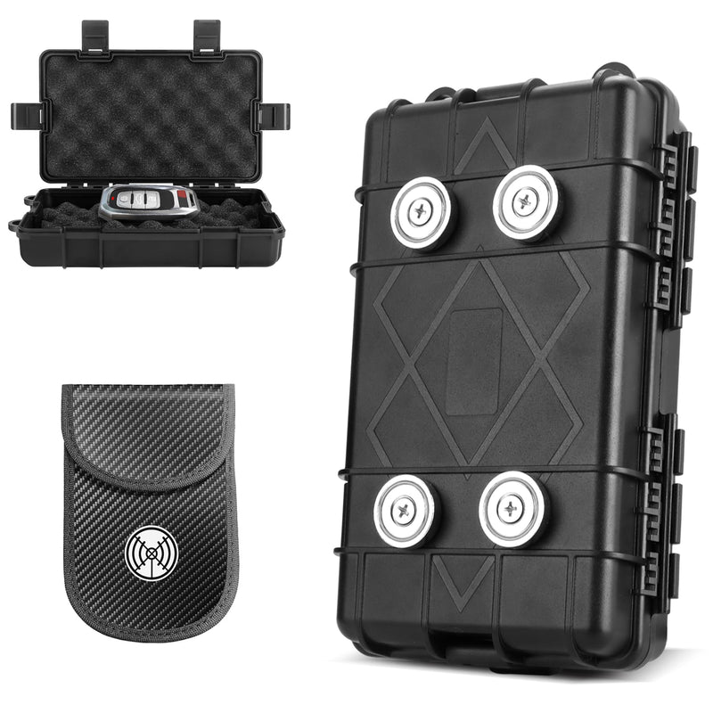 Magnetic Key Box for Under Car - Upgraded Waterproof Large Key Holder Under Vehicles - Outdoor Magnetic Box - Hidden Key Box Accessories WIth Signal Shielding Bag - Black