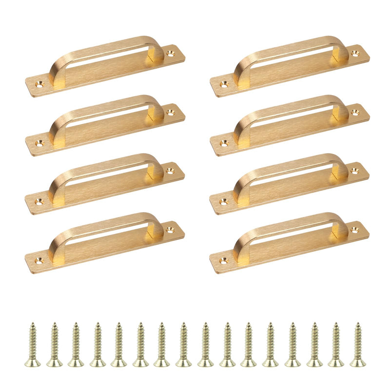 Coshar 8Pcs Aluminium Alloy Square Kitchen Cabinet Handles 5-Inch Brushed Gold Cabinet Pulls Drawer Handles with Base Plate,for Sliding Rustic Barn Gates Garages Sheds