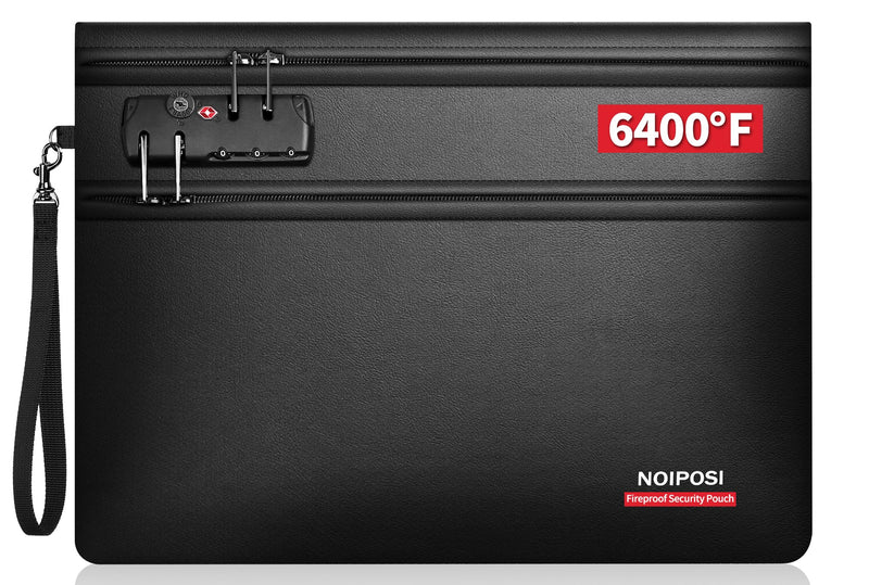 Noiposi 6400℉ Fireproof Money Bag with Lock,Dual-Zip Compartments Fireproof Document Bag for Documents and Cash,12 Layers Heat Insulated Fireproof Pouch with Zipper,Protects Important Papers,Valuables 14.17 x 10.24", 1pack Black