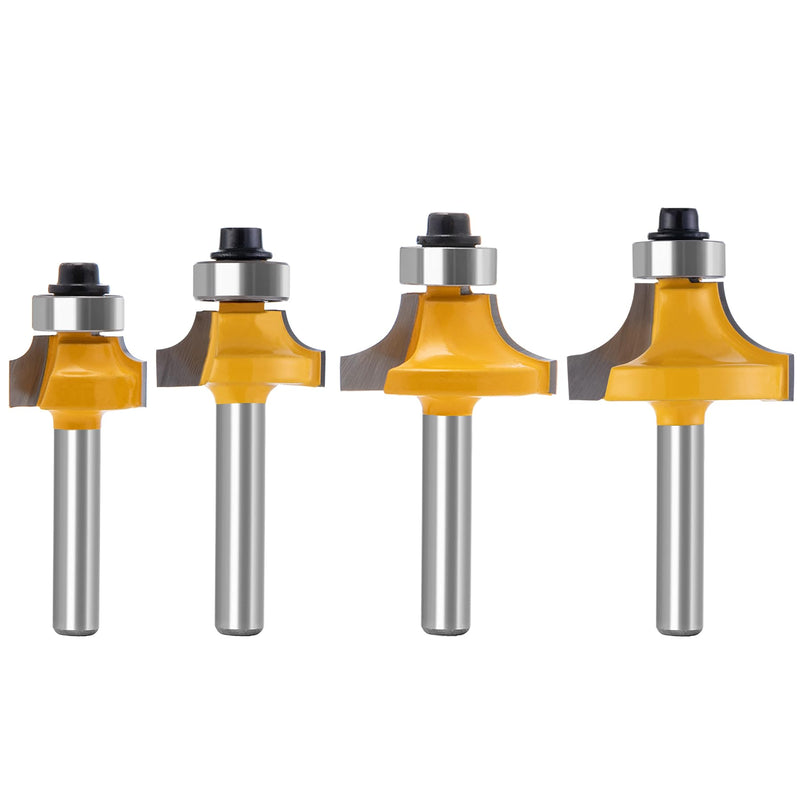 Carbide Roundover Router Bit Set 4pc - 1/4 Inch Shank for Smooth Edge Cutting on Hardwood, Plywood & MDF - Cabinet Door & Furniture Making Bits (1/8-5/16" Radius)