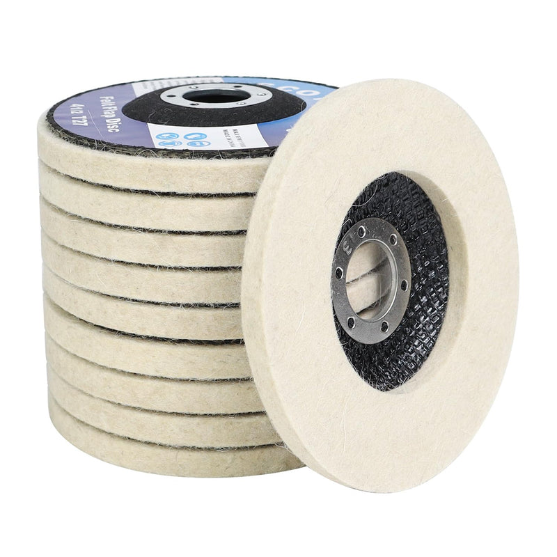 SCOTTCHEN Wool Felt Polishing Wheel Disc,4-1/2" x 7/8" Arbor Wool Polishing Wheel Disc for Angle Grinder for Metal Aluminum,Stainless Steel, Chrome, Wood, Plastic, Ceramic, Glass-10 Pack 10 Pack--flat