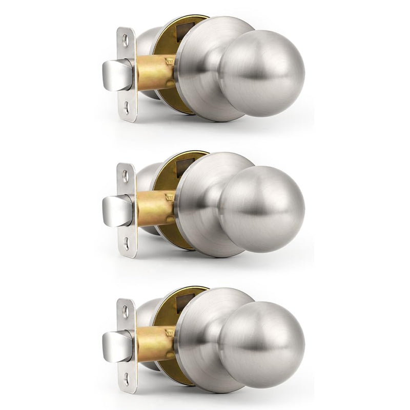 Probrico Interior Passage Door Knobs 3 Pack, Unique Classic Closet/Hallway Door Handles, Brushed Nickel Finish Door Knob Without Key