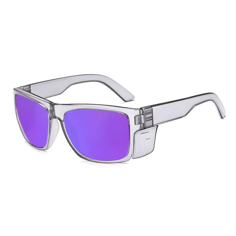 UV400 Polarized Safety Sunglasses – ANSI Z87.1 Certified, 100% UV Protection, Anti-Glare, Impact Resistant Grey Purple Mirror