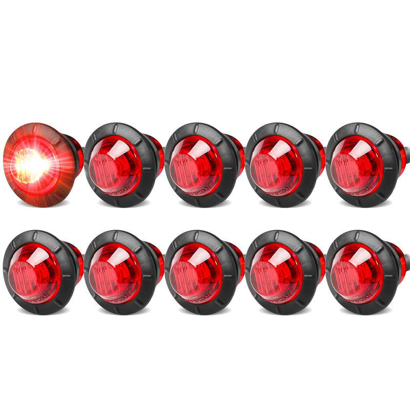 ALFU 10PCS Red 3/4" 12V LED Boat Interior Lights Marine Navigation Lights Clearance Marker Lights Round Bullet Side Indicator Lamps for Truck, Trailer, RV, Van, Boat, Bus, Caravan Red 10PCS