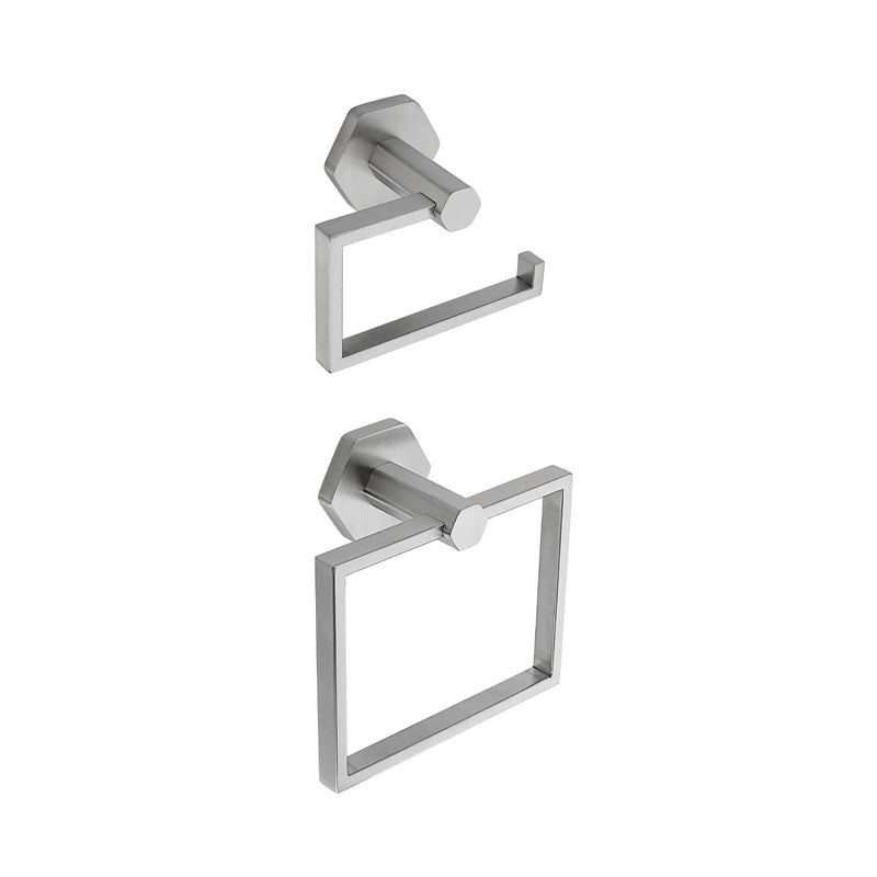 GERZWY SUS 304 Stainless Steel 2 Piece Bathroom Hardware Set Towel Ring and Toilet Paper Holder Wall Mounted, Brushed Finish