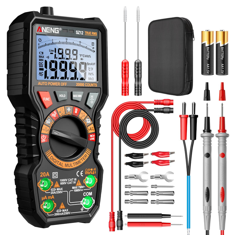ANENG Multimeter,TRMS 20000 Counts Magnetic Digital Tester with High Resolution Auto Ranging MAX/MIN Voltmeter Measures AC/DC Voltage,Current,Resistance,Capacitance, NCV,Data Hold Amp for Automotive 20000 Counts(Combination Kit)