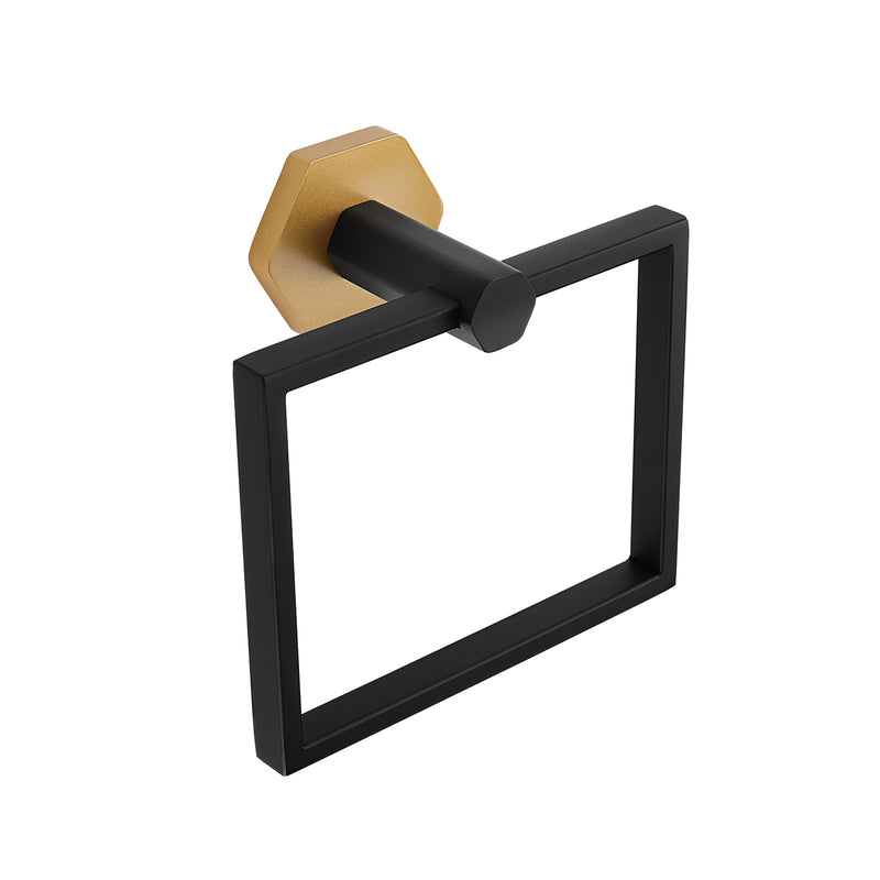 GERZWY Modern Towel Holder Stainless Steel Towel Ring for Bathroom Lavatory Wall Mount Contemporary Style (Black & Gold) Black & Gold