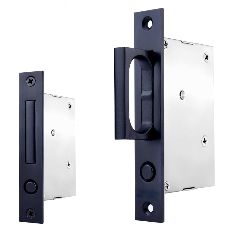Dontay Pocket Door Edge Pull with Pop-Out Ring(4.69 inch),Hidden Flush Handle & Recessed Finger Pulls, 2-Finger Grip Design for Sliding Doors, Closet, Barn Doors Hardware (2, Satin Black)
