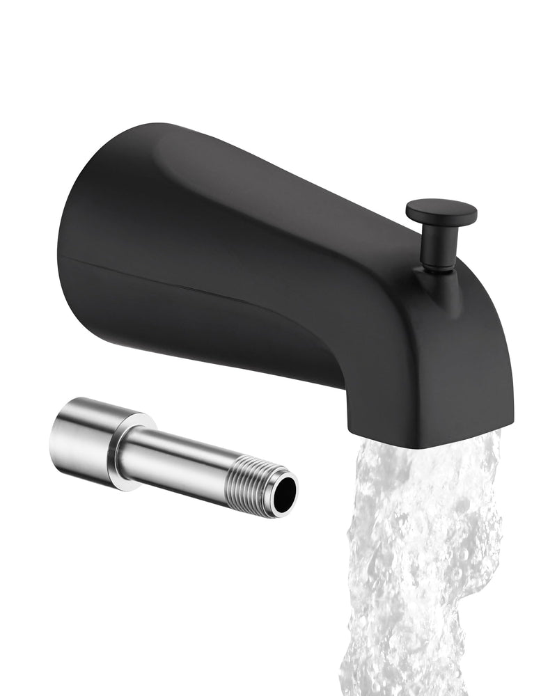 All Metal Bathtub Spout with Diverter, 5.3 Inch Tub Spout, Fits 1/2" Copper Slip-On and 1/2" or 3/4" IPS Threaded Pipes, Easy Lift to Switch, Leak-Free, Easy DIY Installation(Matte Black) Matte Black