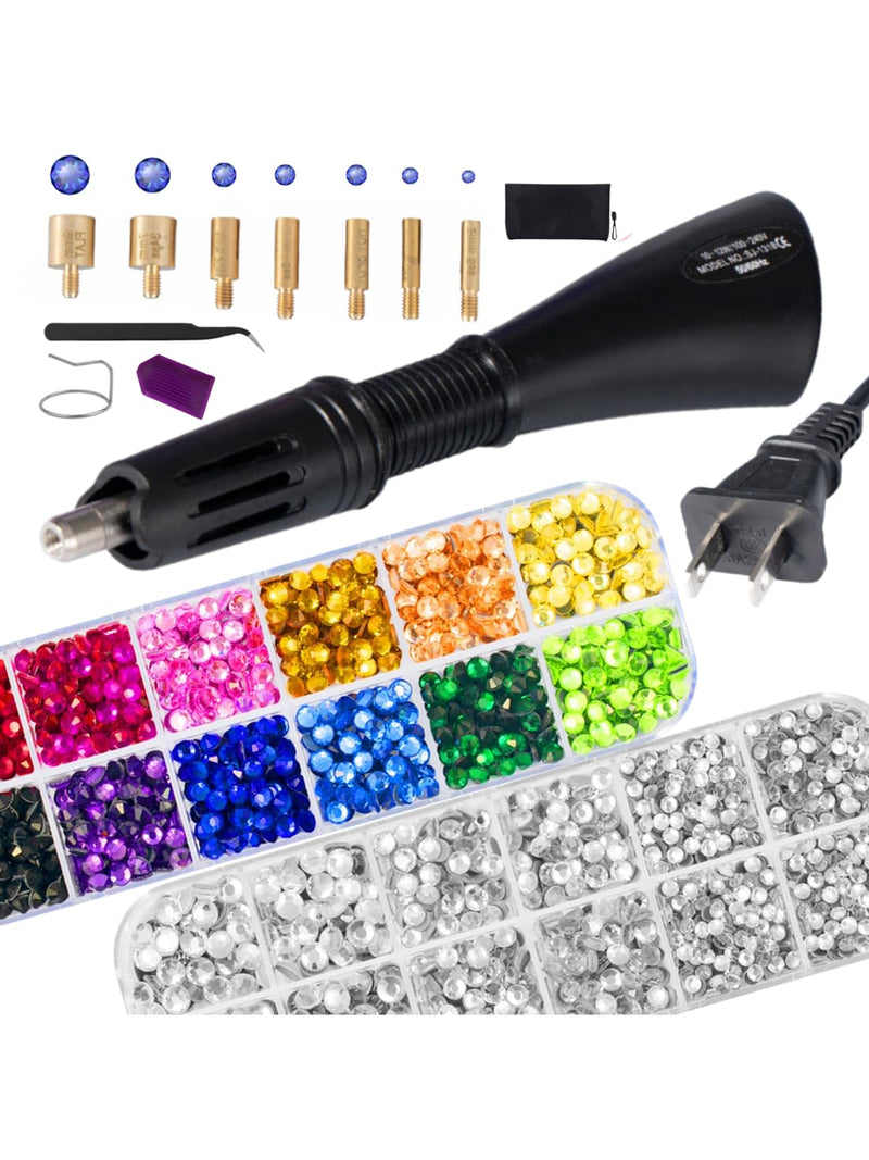 Hotfix Rhinestones Applicator Set, Bedazzler Kit with Rhinestones, Hot Fix Rhinestone Setter Tool Kit, Heat Fixed Machine Hotfix Set for Clothes Fabric Clothing Wood Cardstock Leather (BLACK) BLACK