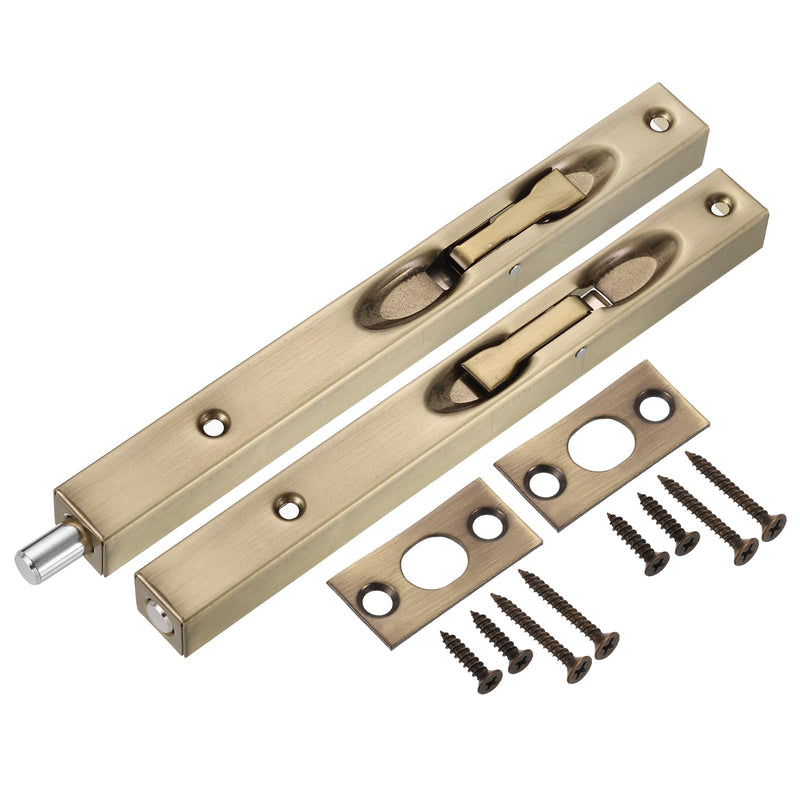uxcell 2Pcs Door Flush Bolts Latch 8 Inch, Stainless Steel Security Door Guard Lever Action Flush Slide Lock for Inactive Leaf, Double Dummy Door, Bronze