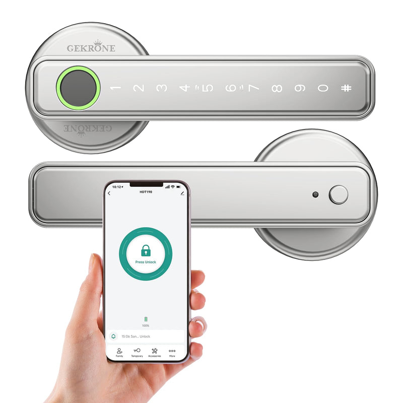 Fingerprint Smart Lever Lock TUYA APP Control Keyless Entry Bluetooth Touchscreen Indoor Handle Biometric Electronic Digital Door Knob with Keypad Suitable for Hotel Office Apartment Bedroom Silver 2