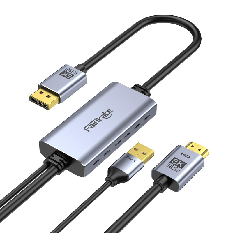fairikabe 4K@144Hz HDMI 2.1 to DisplayPort 1.4 Cable Adapter 6FT, 4K@120Hz/8K Unidirectional Active HDMI Source to Display Port Monitor Cable 8K, Converter for Computer PC PS5 Xbox, Male to Male