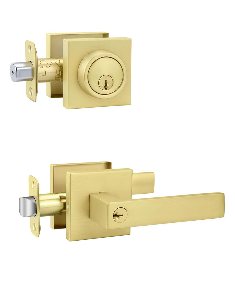 Heavy Duty Gold Exterior Door Handle Set – 5.12-inch Extended Door Lever with Single Cylinder Deadbolt for Entrance/Privacy/Passage/Bedroom Doors (Fits 35-55mm Steel & Wooden Doors)