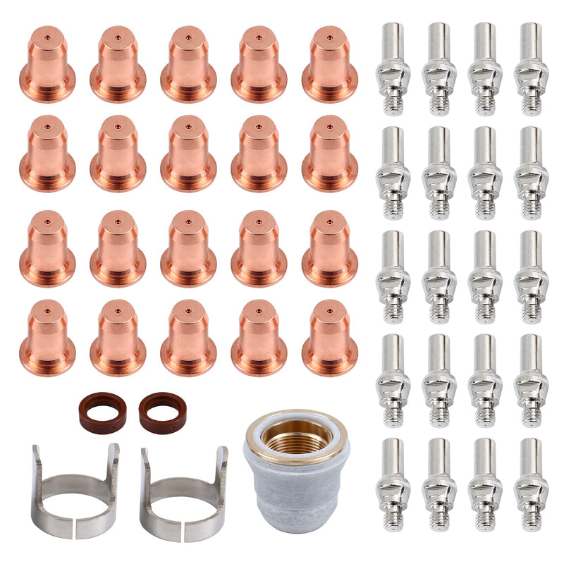 45Pcs IPT60 Kit Electrode Flat Tip 0.039'' 1.0mm Shield Cap Stand Off Fit for Tecmo IPT-60 PT-60 IPT-40 PT40 Plasma Cutting Torch Consumables