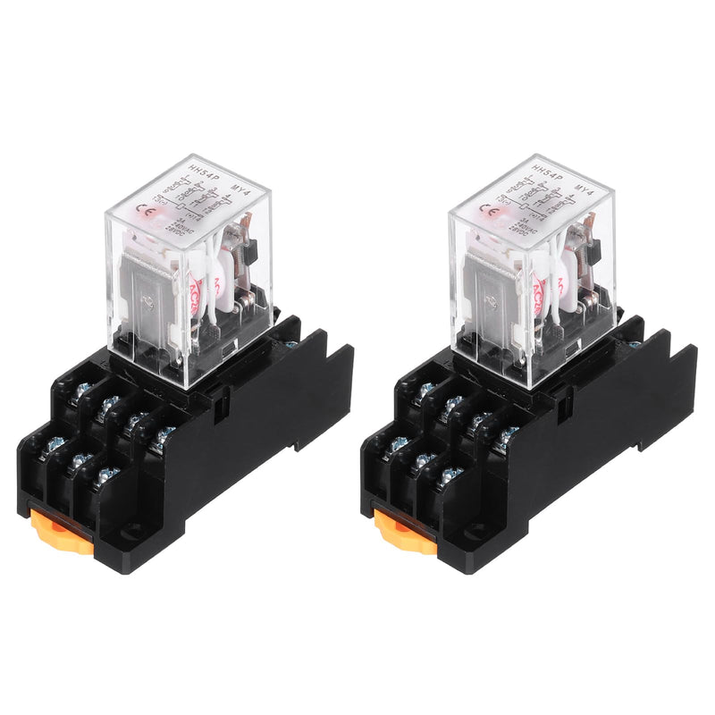 MECCANIXITY 2Pcs AC 24V Electromagnetic Power Relay, 14-Pin 3A Power Coil Relay with LED Indicator and Socket Base DPDT 4NO 4NC - MY4NJ for Industrial, Home Appliances and DIN Rail System 4NO-4NC AC24V