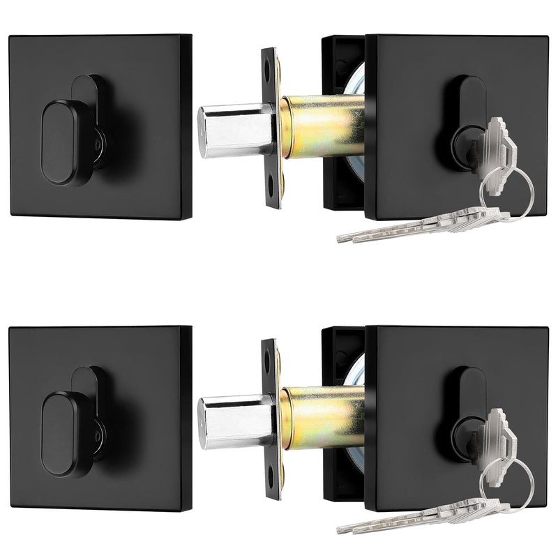 Probrico Single Cylinder Deadbolt Black(Keyed Different),Keyed One Side,Residential Security Square Door Lock for for Entrance Door and Front Gate,2Pack 2