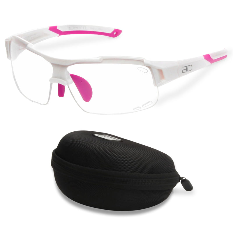 BLUE CUT Sports Safety Goggles Interchangeable Sun Lens Anti Fog UV Protection Indoor Outdoor Pickleball Cycling Basketball White/Pink