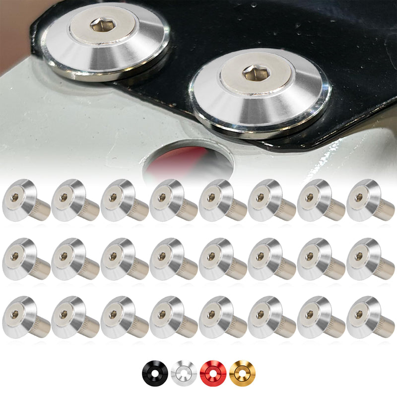 M6 24mm Washer Bolt Kit for Fender Flares Widebody Silver | 24-set · engine bay dress-up · bumpers · mud flaps · 4mm thick · bolts + rivet nuts · rubber spacers · CNC machined M6