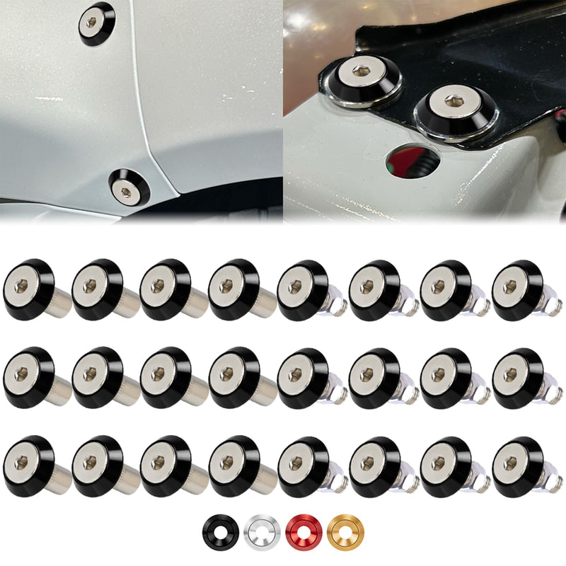 M8 24mm Aluminum Washer Bolt Kit for Exterior Bodykit Black | 24-set · engine bay dress-up · fender flares · bumpers · 5mm thick · rivet + nylon nuts · rubber spacers · CNC machined M8